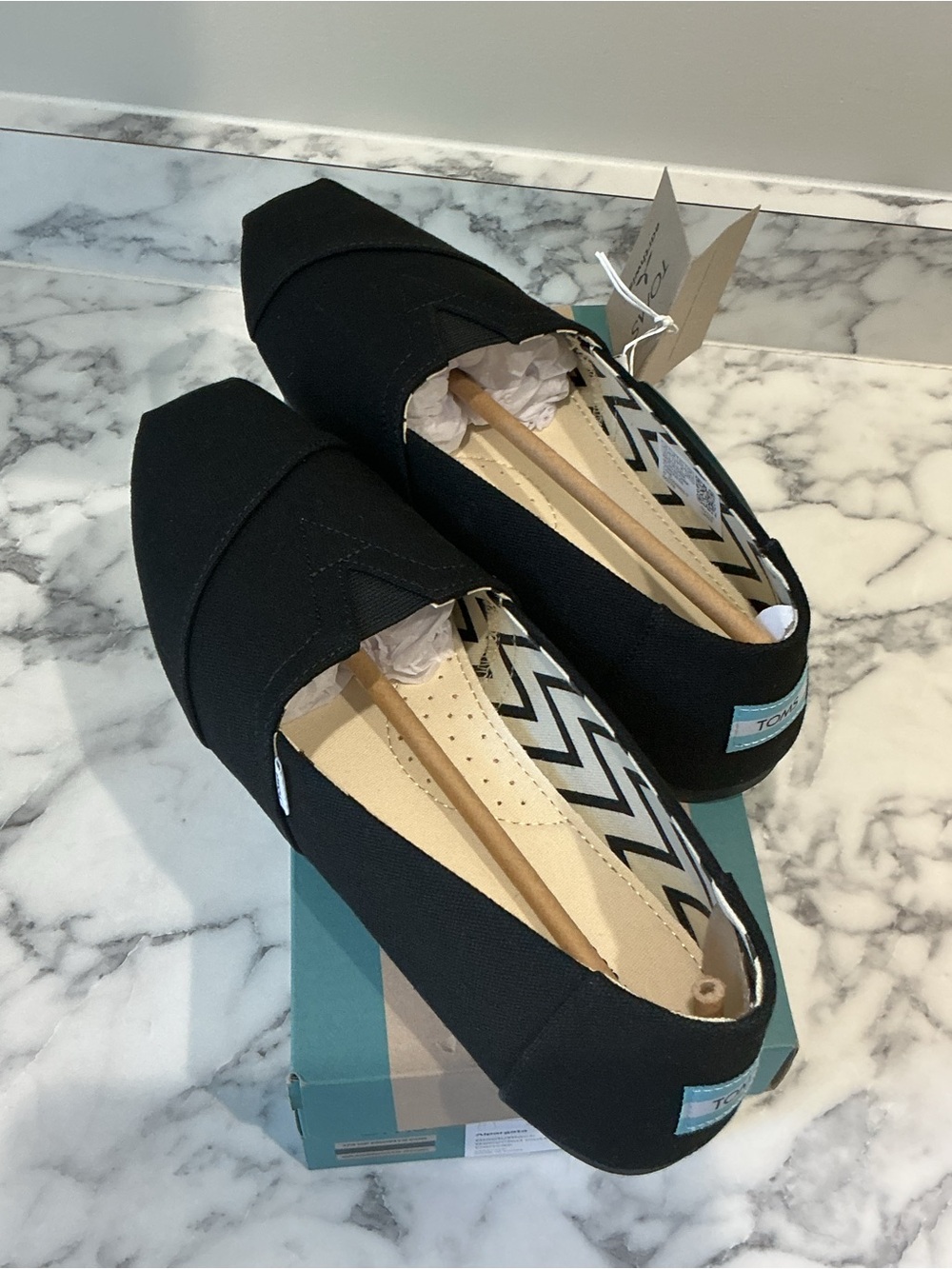 Toms Black Alpargata Canvas Slip-Ons with Chevron Insole